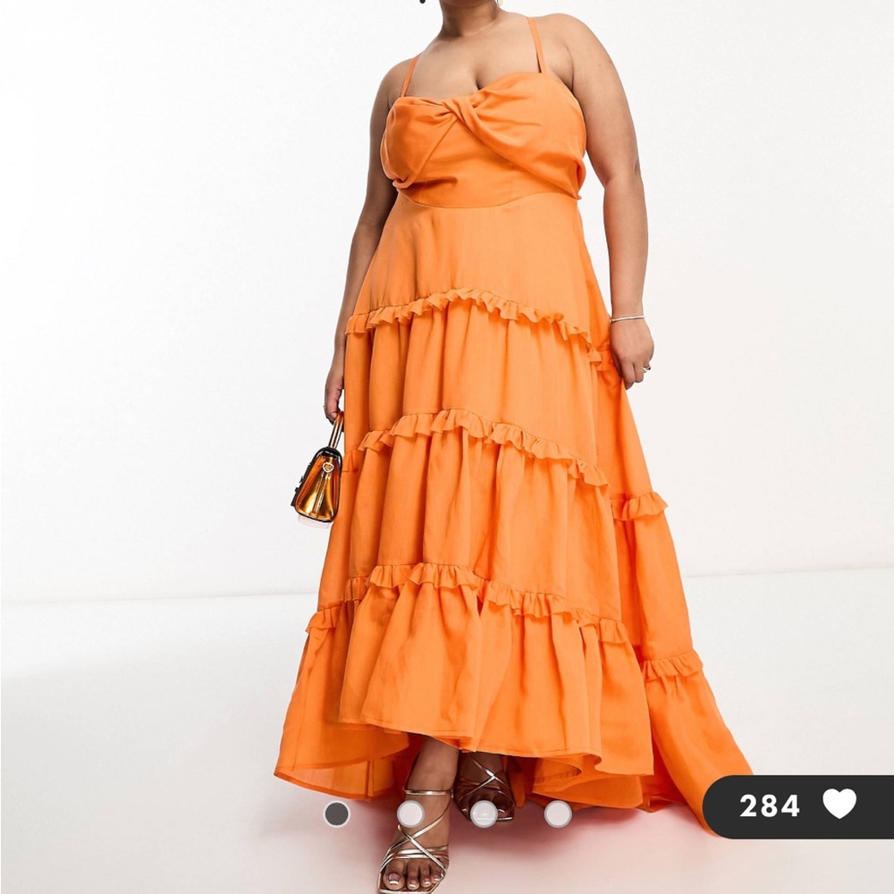 Hi Low Tiered Orange Frill Dress